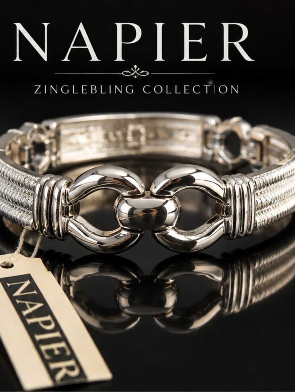 Napier NWT Silver Tone Textured Stretch Bracelet Chunky Statement Jewelry
